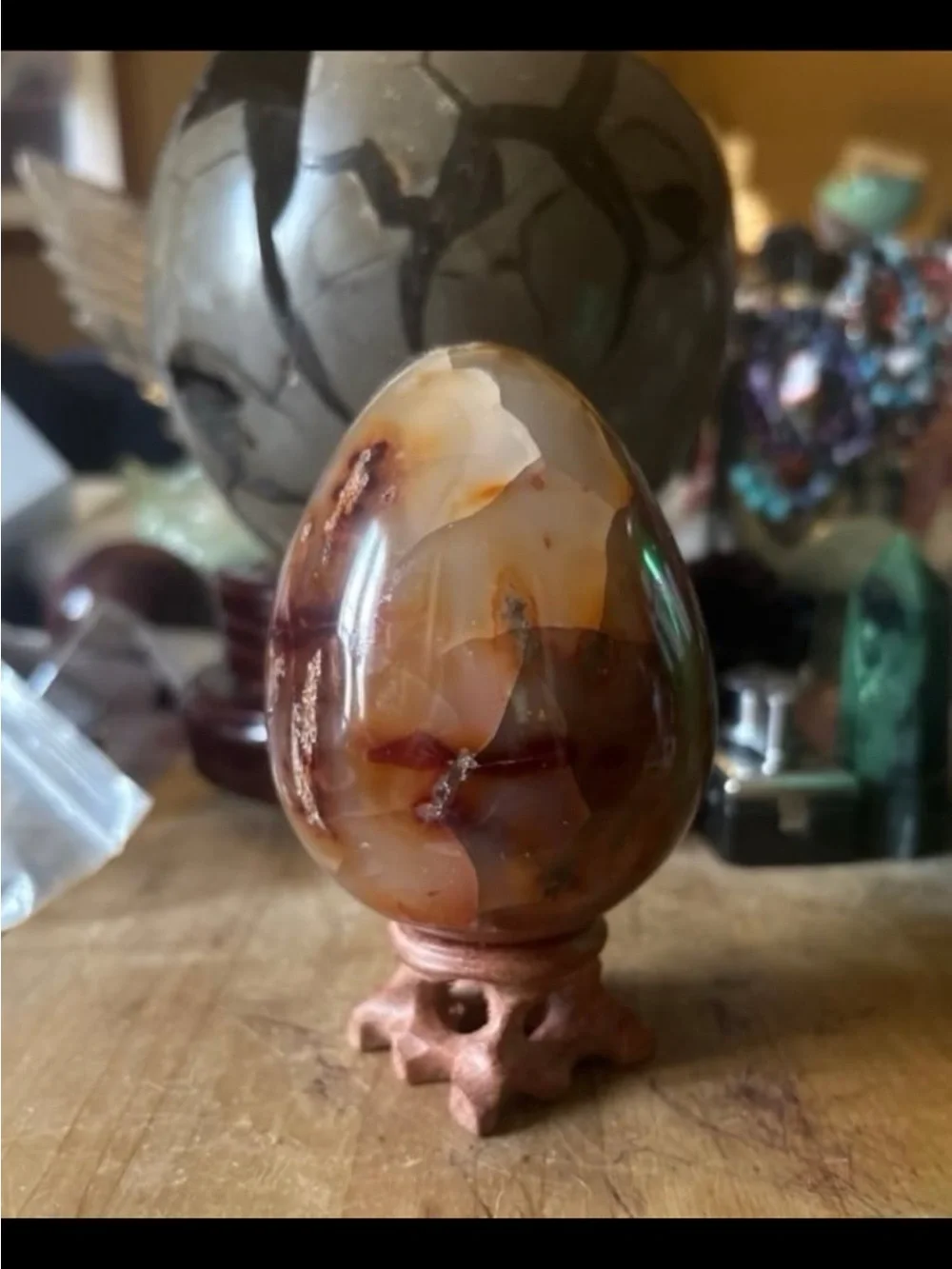 Polished Carnelian Agate Egg on Stand - Rich Red-Brown Tones